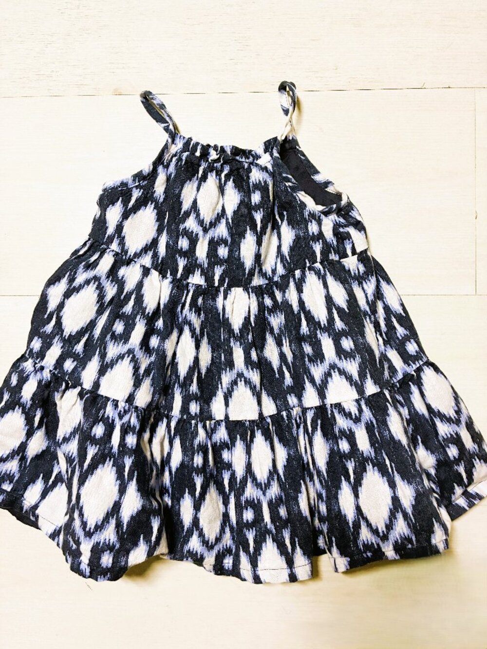 Gap Toddler Girls Tiered Tank Dress Size 2T Blue White Ikat Linen Blend